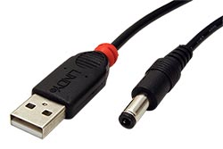 Kabel napájecí USB -> souosý napájecí konektor 5,5x2,5mm, 1,5m