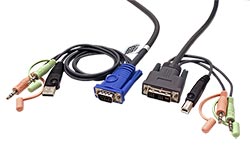 Kabel pro KVM přepínač VGA / USB A / 2x audio - DVI-A / USB B / 2x audio, 1,8m (2L-7DX2U)