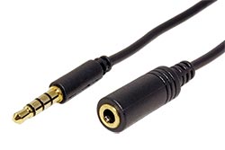 Kabel prodlužovací audio 4pol.jack3,5M- 4pol.jack3,5F, 0,5m, černý