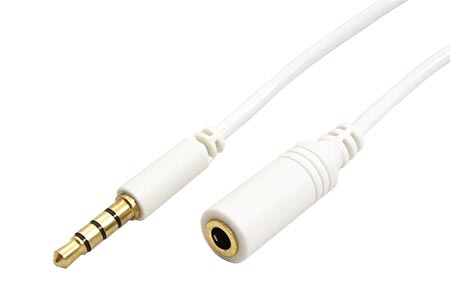 Kabel prodlužovací audio/video 4pol.jack3,5M - 4pol.jack3,5F, 2m, bílý