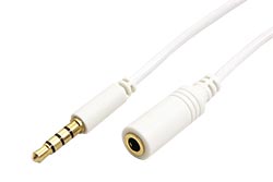 Kabel prodlužovací audio/video 4pol.jack3,5M - 4pol.jack3,5F, 2m, bílý