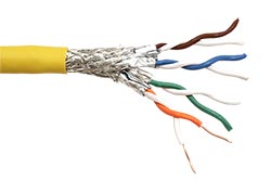 Kabel S/FTP kulatý, kat. 8, Eca, 100m, AWG22, drát, žlutý