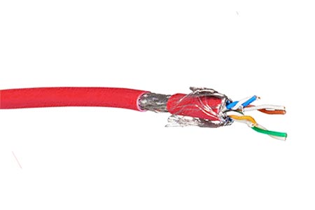 Kabel S/FTP (PiMF), kulatý, kat.7, LSOH, 100m, lanko, červený