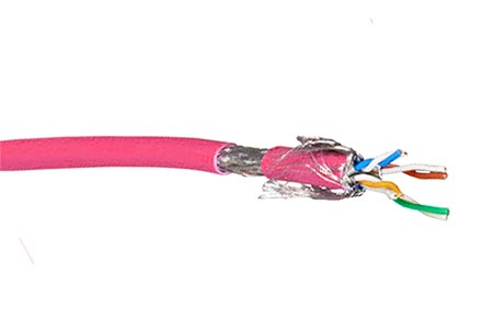 Kabel S/FTP (PiMF), kulatý, kat.7, LSOH, 100m, lanko, růžový