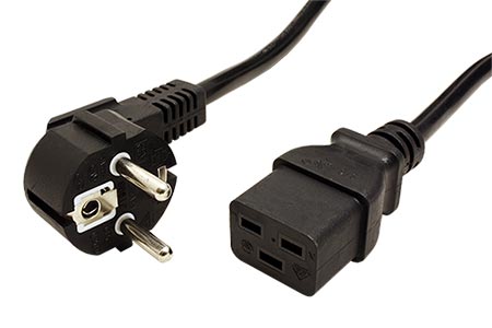 Kabel síťový 16A, CEE 7/7(M) - IEC320 C19, 2m, černý