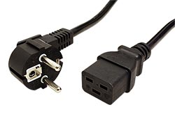 Kabel síťový 16A, CEE 7/7(M) - IEC320 C19, 3m, černý