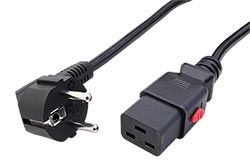 Kabel síťový 16A, CEE 7/7(M) - IEC320 C19, IEC lock, černý, 3m