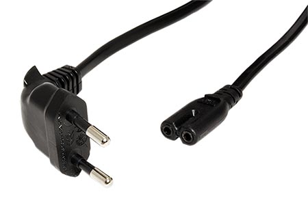 Kabel síťový 2pinový, CEE 7/16(M) 90°- IEC320 C7, černý, 1,8m