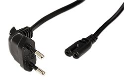Kabel síťový 2pinový, CEE 7/16(M) 90°- IEC320 C7, černý, 1,8m