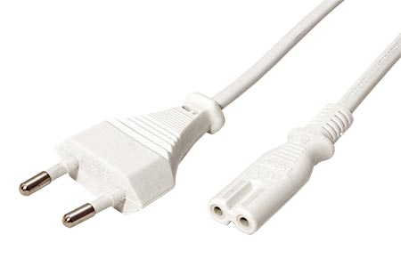 Kabel síťový 2pinový, CEE 7/16(M) - IEC320 C7, 1m, bílý