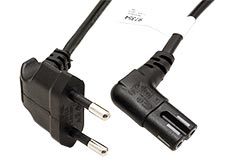 Kabel síťový 2pinový, CEE 7/16(M) - IEC320 C7, lomené oba konektory, 0,5m, černý