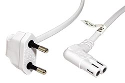 Kabel síťový 2pinový, CEE 7/16(M) - IEC320 C7, lomené oba konektory, 2m, bílý