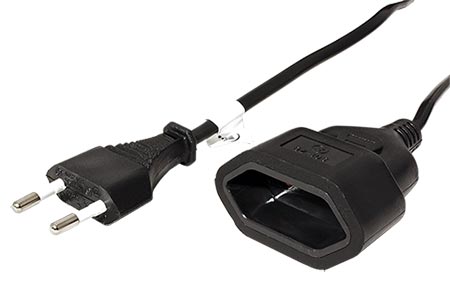 Kabel síťový 2pinový prodlužovací, CEE 7/16(M) - CEE 7/16(F), 2m, černý