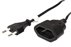Kabel síťový 2pinový prodlužovací, CEE 7/16(M) - CEE 7/16(F), 2m, černý