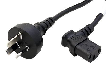 Kabel síťový Austrálie, AS 3112 (typ I) - IEC320 C13 lomený vpravo, 1,8m, černý