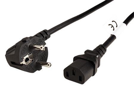Kabel síťový, CEE 7/7(M) 90°- IEC320 C13, 0,5m, černý