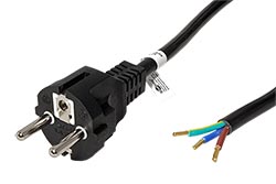 Kabel síťový, CEE 7/7(M) - bez koncovky, 3x 1,5mm, 2m, černý