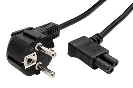 Kabel síťový, CEE 7/7(M) - C5 (trojlístek) lomený vpravo, 2m, černý