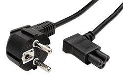 Kabel síťový, CEE 7/7(M) -  C5 (trojlístek) lomený vpravo, 2m, černý