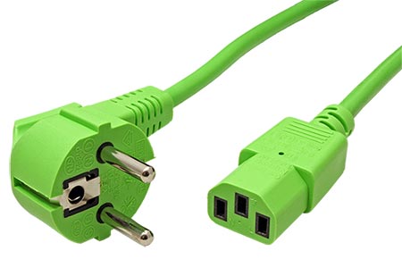 Kabel síťový, CEE 7/7(M) - IEC320 C13, 1,8m, zelený