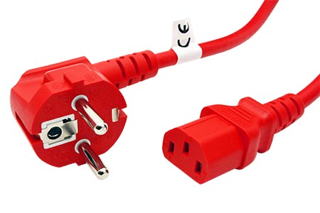 Kabel síťový, CEE 7/7(M) - IEC320 C13, 3m, 3x 1mm2, červený