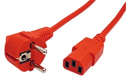 Kabel síťový, CEE 7/7(M) - IEC320 C13, 3m, červený