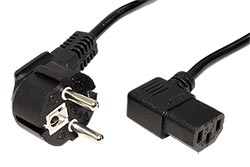Kabel síťový, CEE 7/7(M) - IEC320 C13, 90°, 1,8m, černý