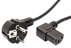Kabel síťový, CEE 7/7(M) - IEC320 C13, 90°, 1,8m, černý