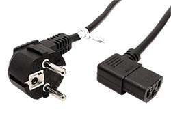 Kabel síťový, CEE 7/7(M) - IEC320 C13, 90°, 3m, černý