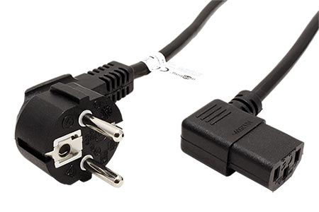 Kabel síťový, CEE 7/7(M) - IEC320 C13, 90°, 5m, černý