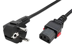 Kabel síťový, CEE 7/7(M) - IEC320 C13, IEC lock, 0,8m, černý