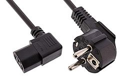 Kabel síťový, CEE 7/7(M) - IEC320 C13 lomený vpravo, 1m, černý