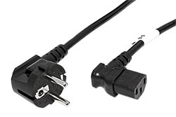Kabel síťový, CEE 7/7(M) - IEC320 C13 lomený vpravo, 3m, černý