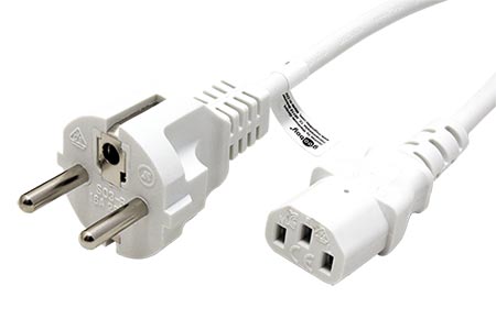 Kabel síťový, CEE 7/7(M) - IEC320 C13, s přímou vidlicí, 1,5m, bílý