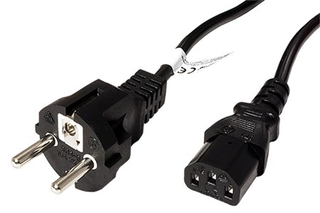 Kabel síťový, CEE 7/7(M) - IEC320 C13, s přímou vidlicí, 1,5m, černý