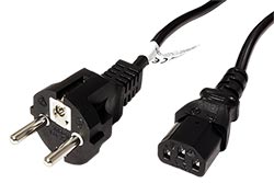 Kabel síťový, CEE 7/7(M) - IEC320 C13, s přímou vidlicí, 1,5m, černý