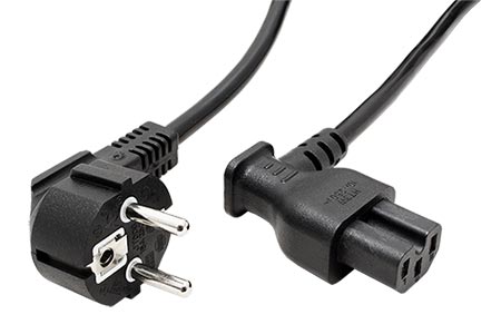 Kabel síťový, CEE 7/7(M) - IEC320 C15 lomený, 2m, černý