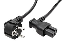Kabel síťový, CEE 7/7(M) - IEC320 C15 lomený vpravo, 1,5m, černý