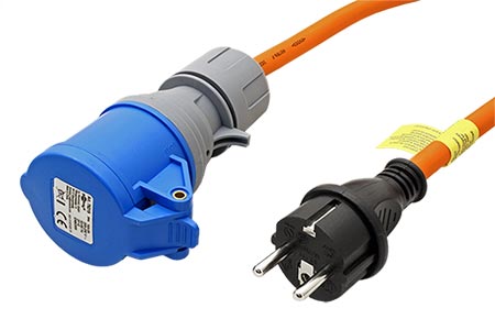 Kabel síťový CEE 7/7(M) - IEC60309 (F), 16A, 5m, oranžový