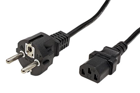 Kabel síťový, CEE 7/7(M) přímý - IEC320 C13, 5m, černý