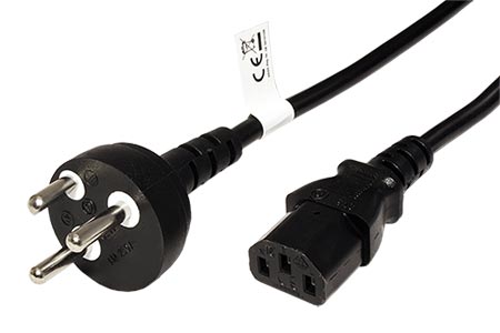 Kabel síťový Dánsko, DS-60884-2 (typ K)- IEC320 C13, 5m, černý