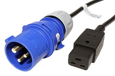 Kabel síťový IEC60309 - IEC320 C19, 16A, černý, 3x 2,5mm, 3m