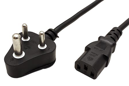 Kabel síťový Indie, BS546 (typ D) - IEC320 C13, 1,8m, černý , 5A
