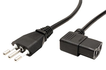 Kabel síťový Itálie, CEI 23-16 (typ L) - IEC320 C13, 90°, 1,8m, černý
