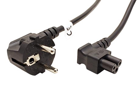 Kabel síťový k notebooku, CEE 7/7(M) - IEC320 C5 (trojlístek) lomený vpravo, 1,8m, černý