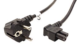 Kabel síťový k notebooku, CEE 7/7(M) - IEC320 C5 (trojlístek) lomený vpravo, 1,8m, černý
