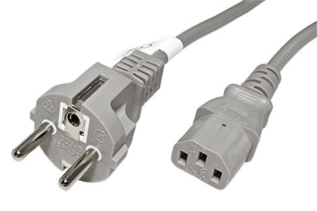 Kabel síťový, přímé konektory, CEE 7/7(M) - IEC320 C13, 1m, šedý