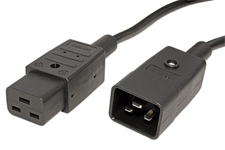 Kabel síťový prodlužovací 16A, IEC320 C20 - C19, 0,5m, černý