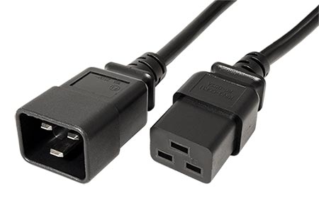 Kabel síťový prodlužovací 16A, IEC320 C20 - C19, 10m, černý