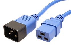 Kabel síťový prodlužovací 16A, IEC320 C20 - C19, 1m, modrý